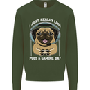 Love Pugs and Gaming Gamer Mens Sweatshirt Jumper Forest Green