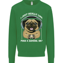 Love Pugs and Gaming Gamer Mens Sweatshirt Jumper Irish Green