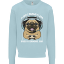 Love Pugs and Gaming Gamer Mens Sweatshirt Jumper Light Blue
