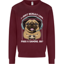 Love Pugs and Gaming Gamer Mens Sweatshirt Jumper Maroon