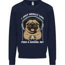 Love Pugs and Gaming Gamer Mens Sweatshirt Jumper Navy Blue