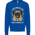 Love Pugs and Gaming Gamer Mens Sweatshirt Jumper Royal Blue