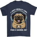Love Pugs and Gaming Gamer Mens T-Shirt 100% Cotton Navy Blue