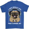 Love Pugs and Gaming Gamer Mens T-Shirt 100% Cotton Royal Blue