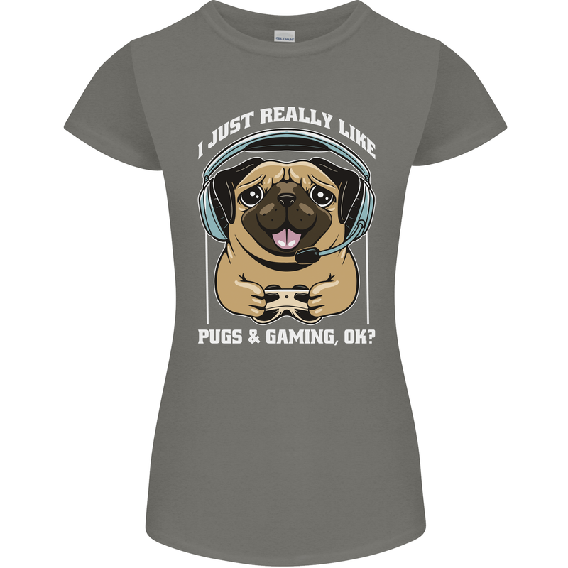 Love Pugs and Gaming Gamer Womens Petite Cut T-Shirt Charcoal