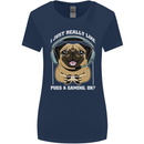 Love Pugs and Gaming Gamer Womens Wider Cut T-Shirt Navy Blue