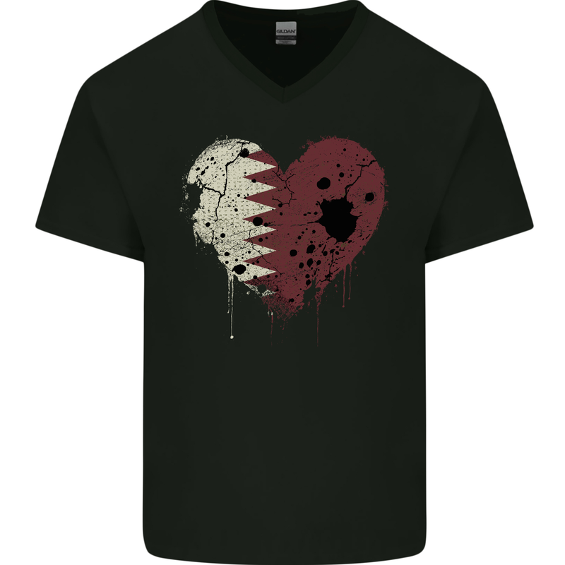 Love Qatar Flag Qatari Day Football Mens V-Neck Cotton T-Shirt Black