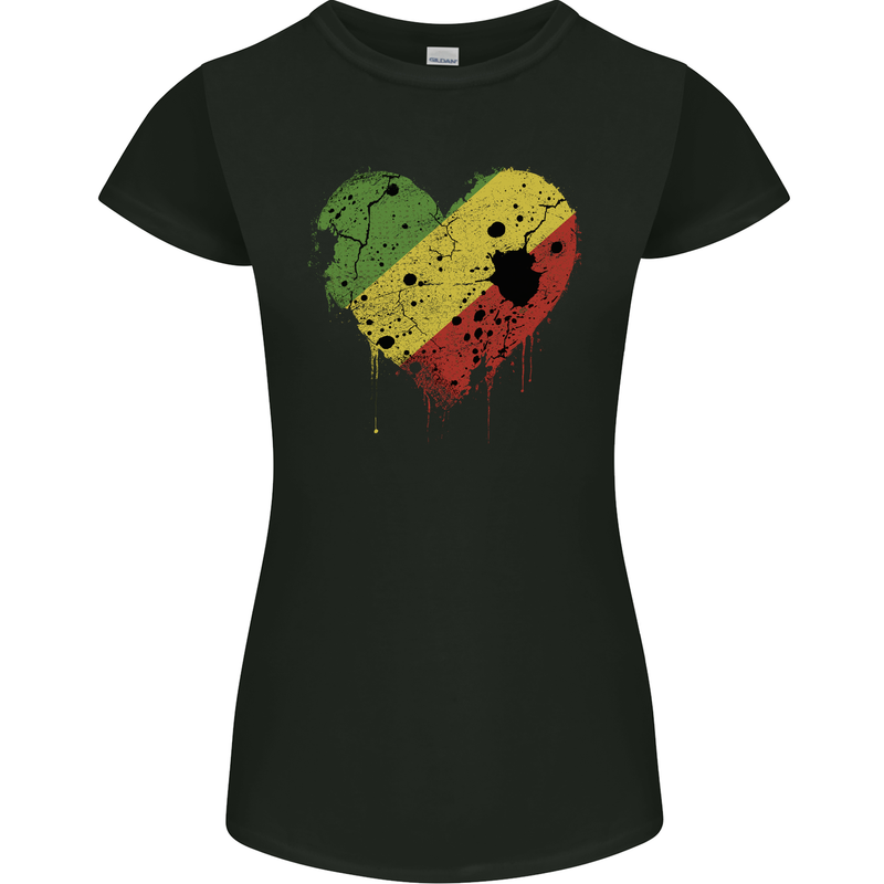 Love Republic of the Congo Flag Day Football Womens Petite Cut T-Shirt Black