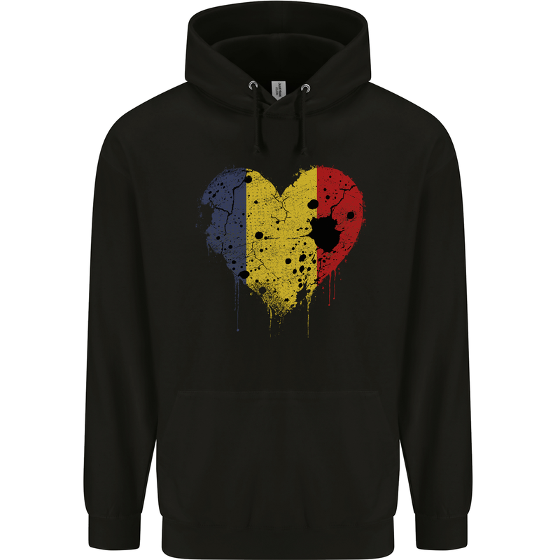 Love Romania Flag Romanian Day Football Childrens Kids Hoodie Black