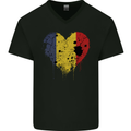 Love Romania Flag Romanian Day Football Mens V-Neck Cotton T-Shirt Black