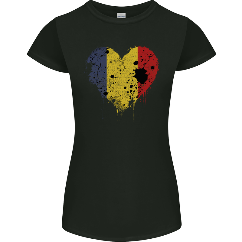 Love Romania Flag Romanian Day Football Womens Petite Cut T-Shirt Black