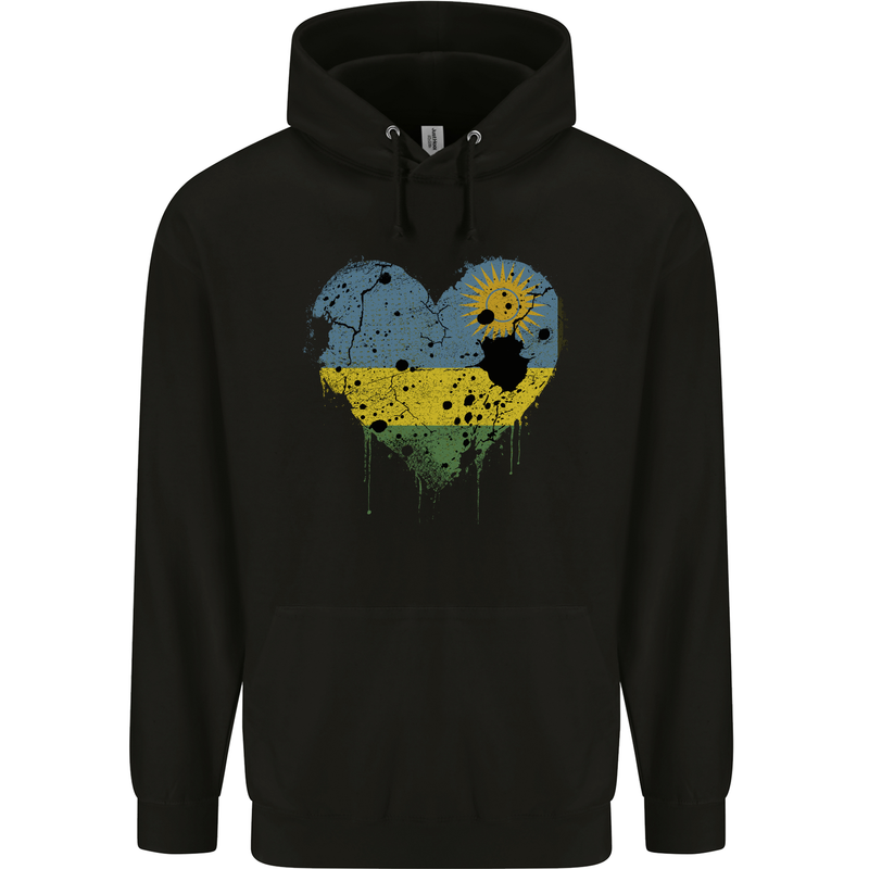 Love Rwanda Flag Rwandan Day Football Childrens Kids Hoodie Black