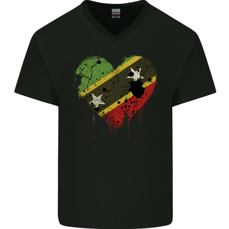 Love Saint Kitts and Nevis Flag Day Football Mens V-Neck Cotton T-Shirt Black