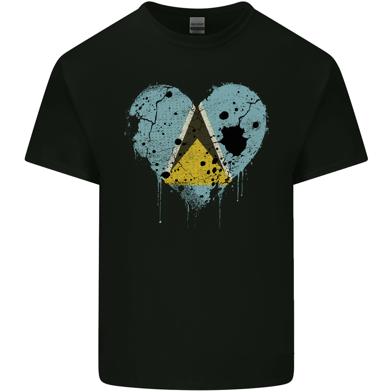 Love Saint Lucia Flag Lucian Day Football Mens Cotton T-Shirt Tee Top Black