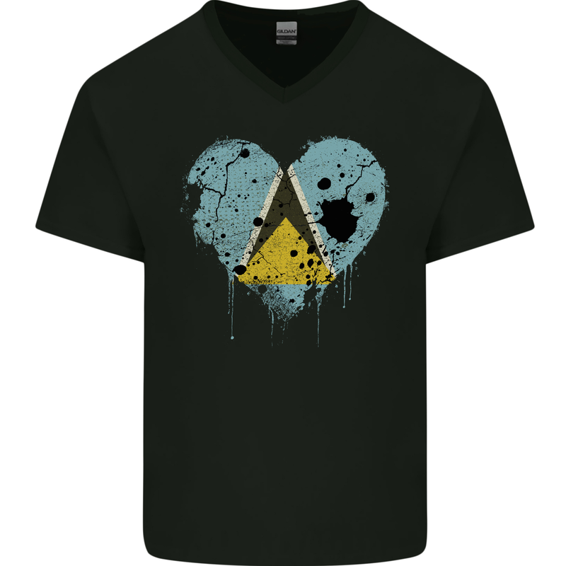 Love Saint Lucia Flag Lucian Day Football Mens V-Neck Cotton T-Shirt Black