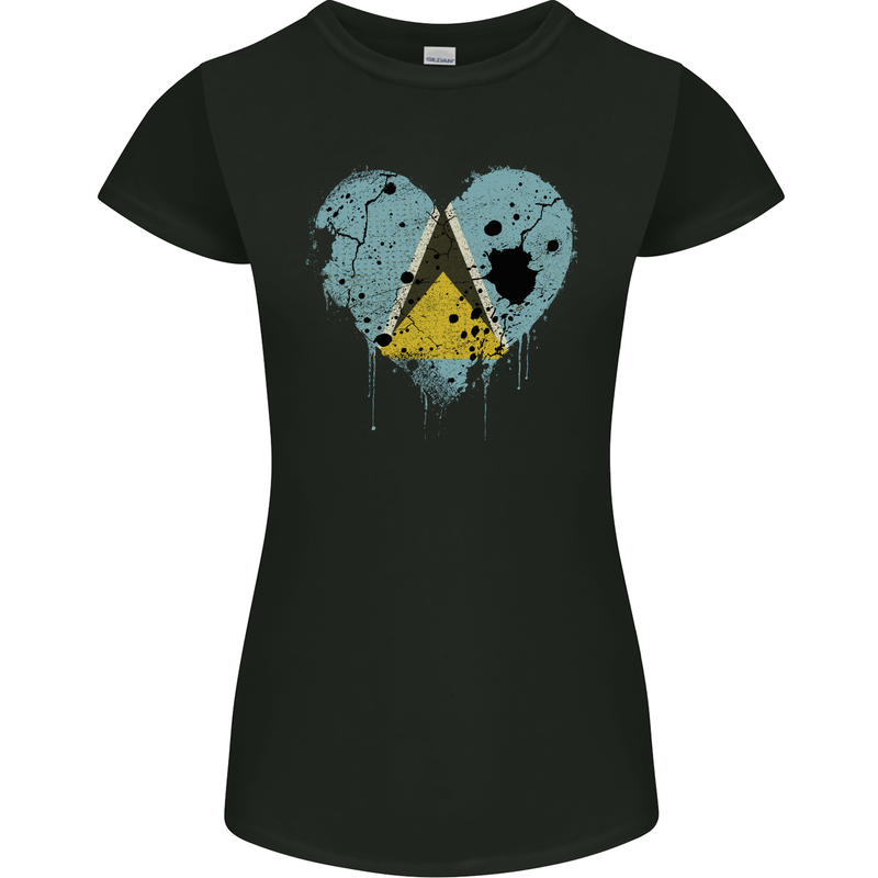 Love Saint Lucia Flag Lucian Day Football Womens Petite Cut T-Shirt Black