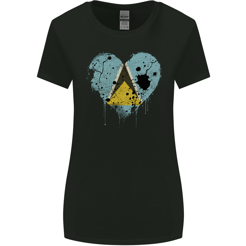 Love Saint Lucia Flag Lucian Day Football Womens Wider Cut T-Shirt Black