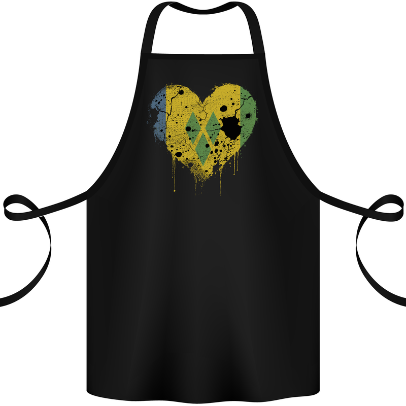 Love Saint Vincent and Grenadines Flag Football Cotton Apron 100% Organic Black