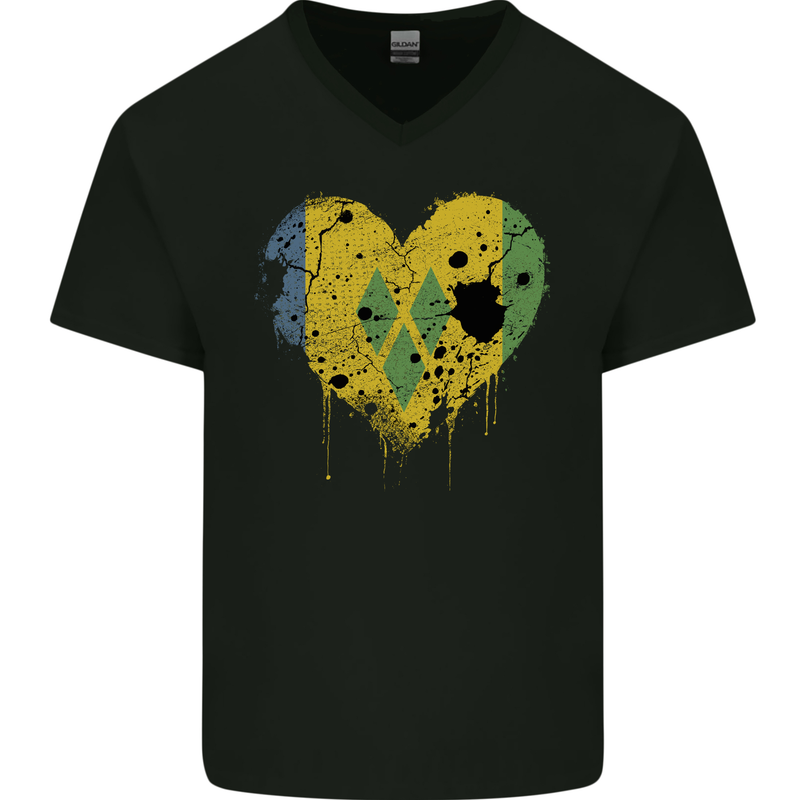 Love Saint Vincent and Grenadines Flag Football Mens V-Neck Cotton T-Shirt Black