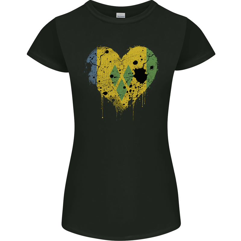 Love Saint Vincent and Grenadines Flag Football Womens Petite Cut T-Shirt Black