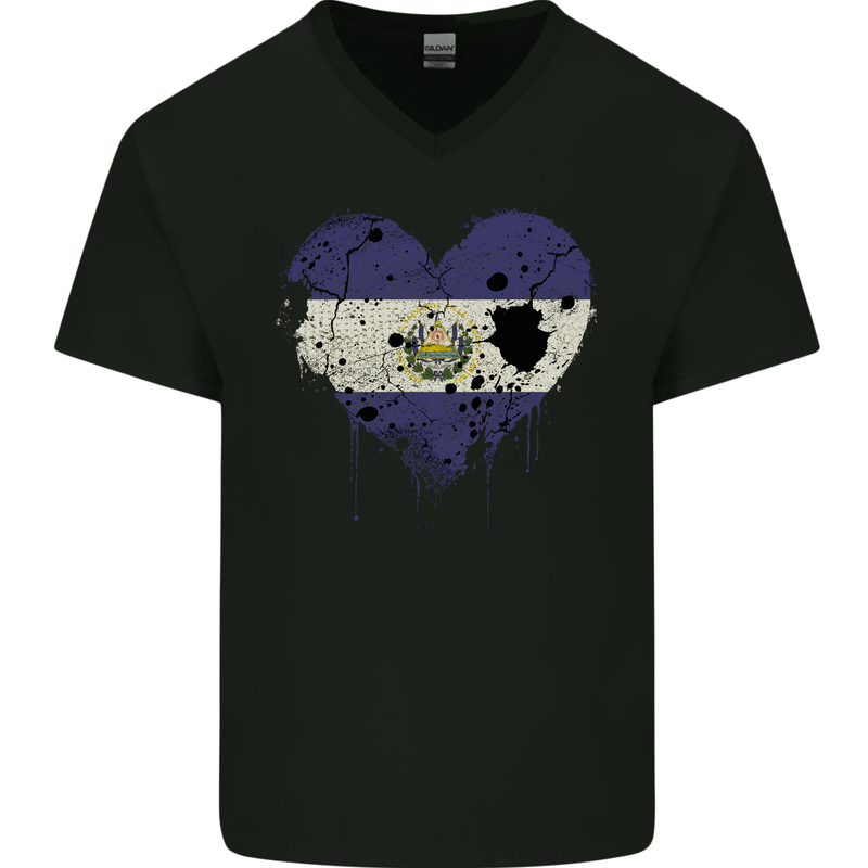 Love Salvador Flag Salvadoran Day Football Mens V-Neck Cotton T-Shirt Black