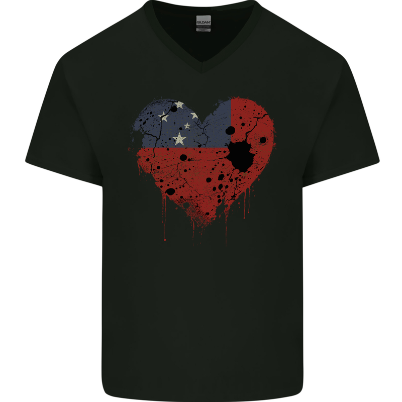 Love Samoa Flag Samoan Day Football Mens V-Neck Cotton T-Shirt Black
