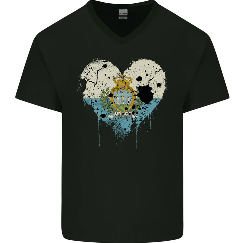 Love San Marino Flag Sammarinese Day Football Mens V-Neck Cotton T-Shirt Black