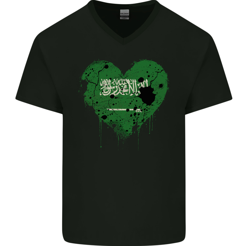 Love Saudi Arabia Flag Arabian Day Football Mens V-Neck Cotton T-Shirt Black
