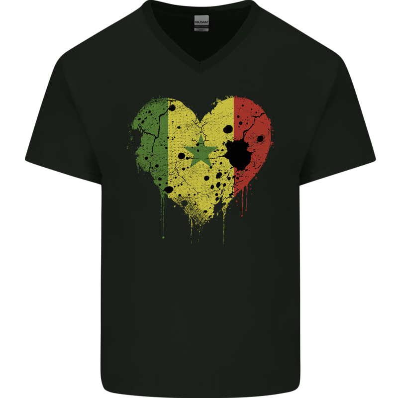 Love Senegal Flag Senegalese Day Football Mens V-Neck Cotton T-Shirt Black
