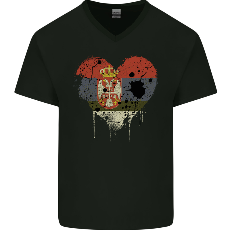 Love Serbia Flag Serbia Day Football Mens V-Neck Cotton T-Shirt Black