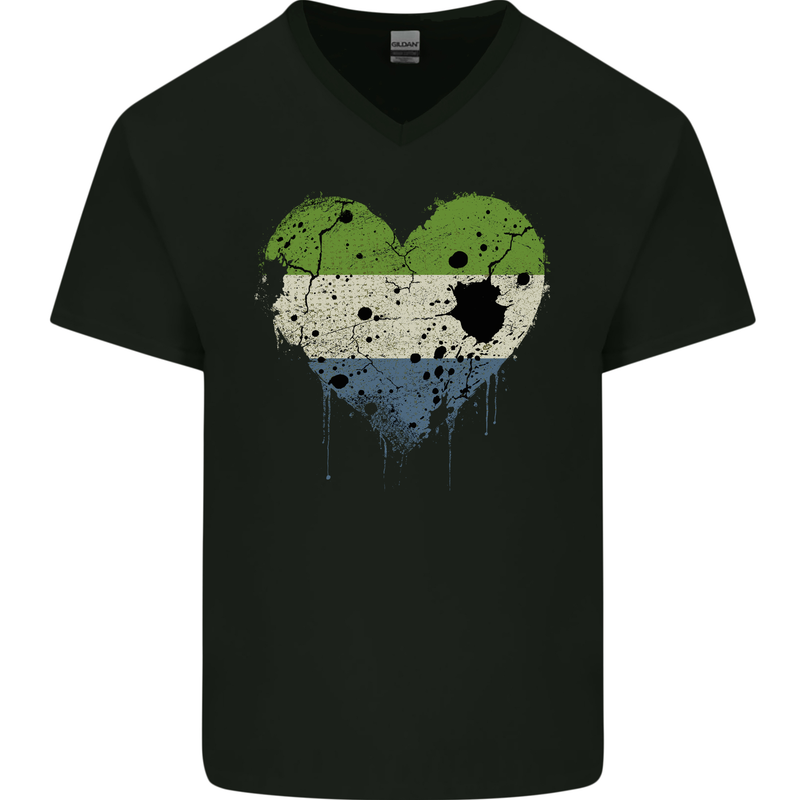 Love Sierra Leone Flag Leonian Day Football Mens V-Neck Cotton T-Shirt Black