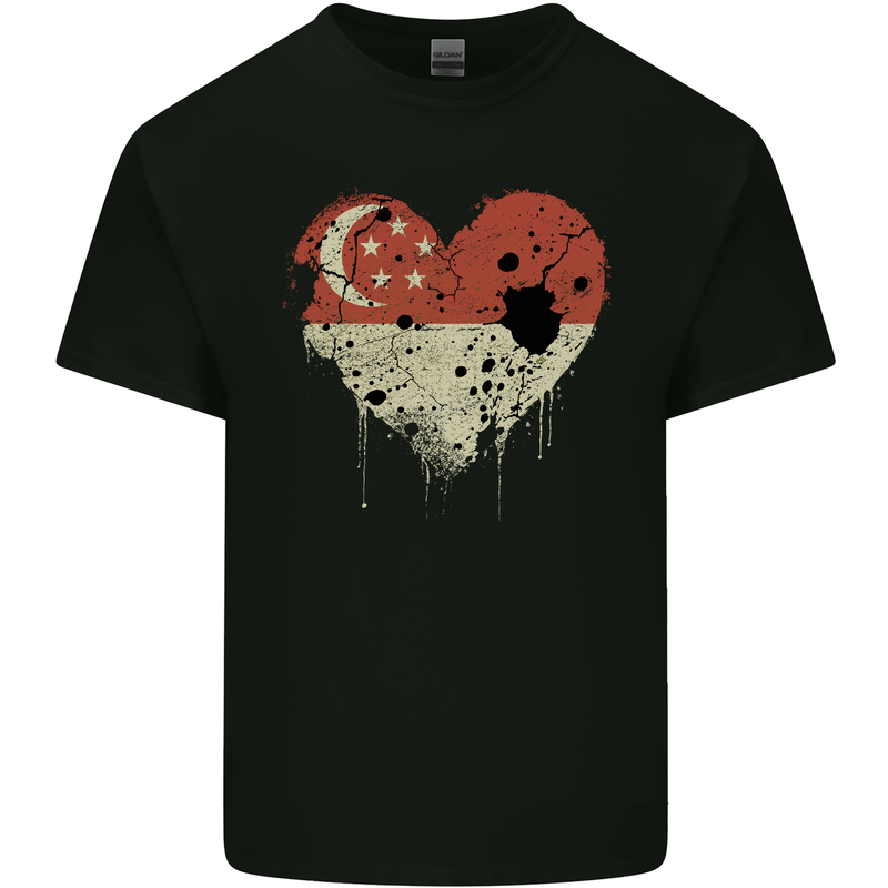 Love Singapore Flag Singaporean Day Football Mens Cotton T-Shirt Tee Top Black
