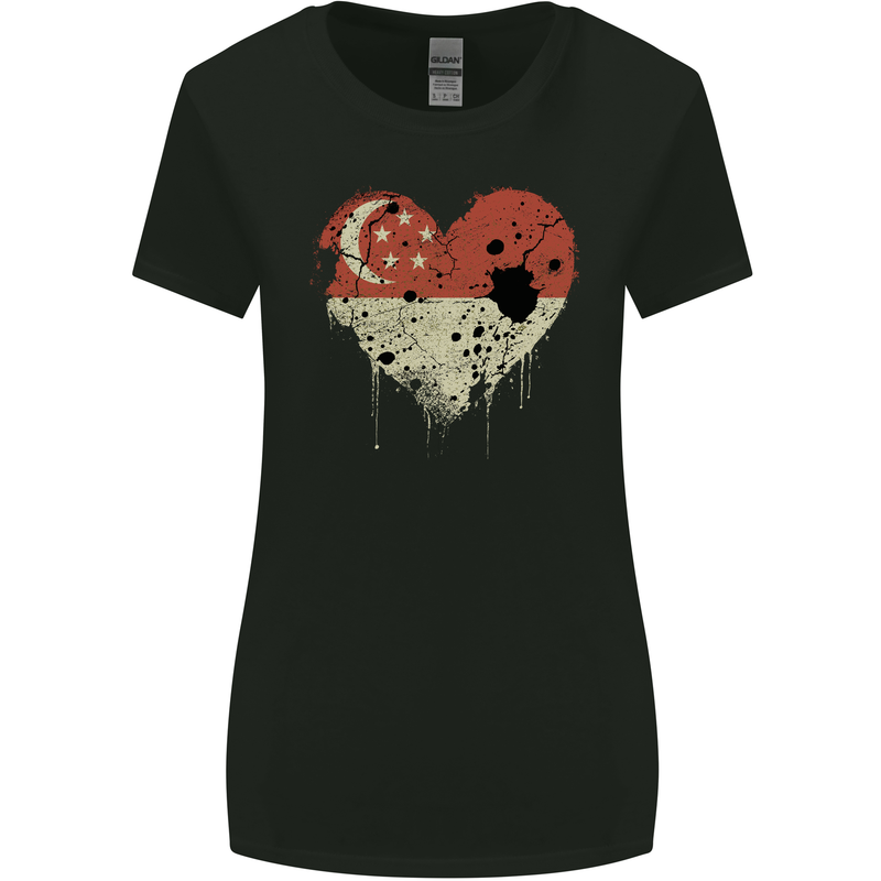 Love Singapore Flag Singaporean Day Football Womens Wider Cut T-Shirt Black
