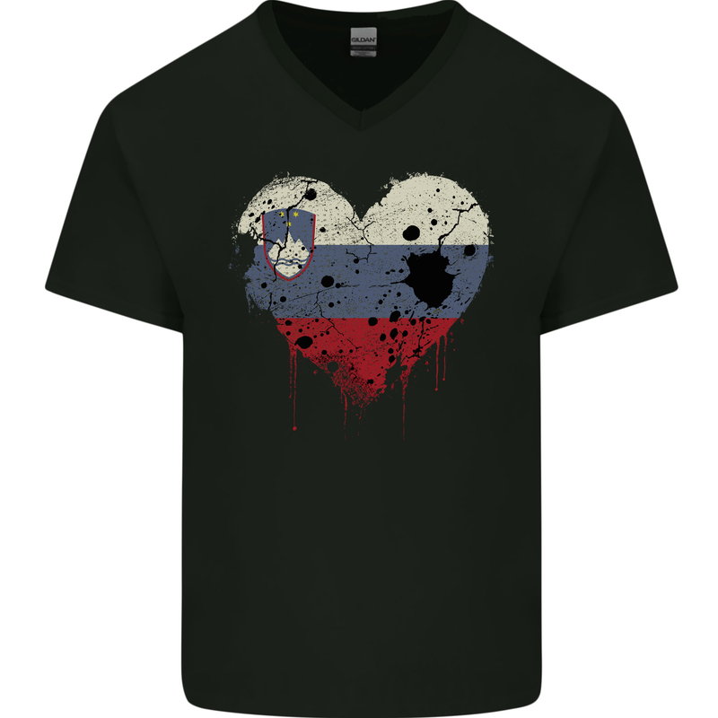 Love Slovenia Flag Slovenian Day Football Mens V-Neck Cotton T-Shirt Black
