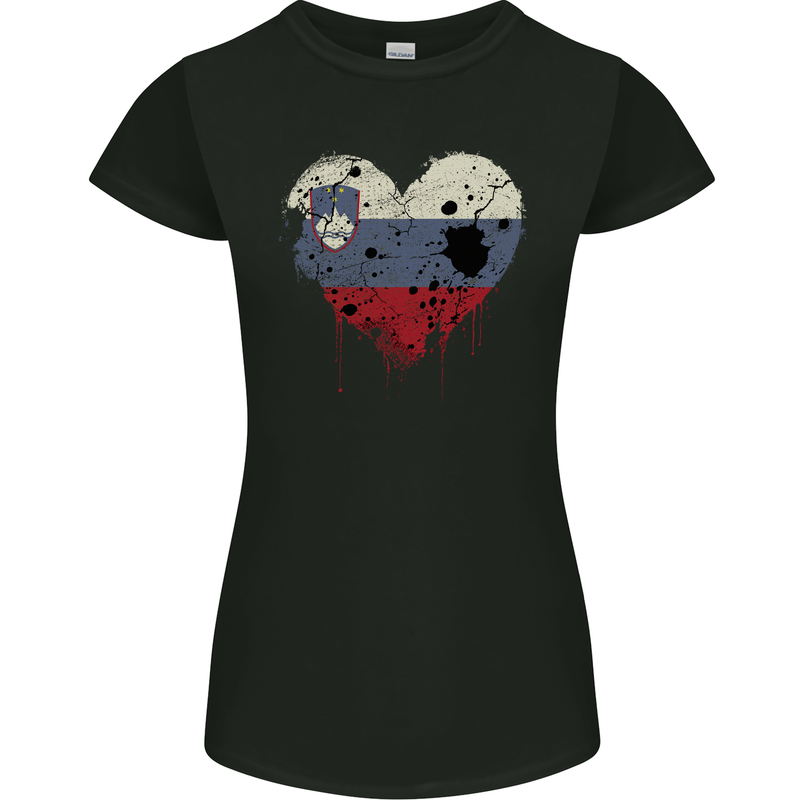 Love Slovenia Flag Slovenian Day Football Womens Petite Cut T-Shirt Black