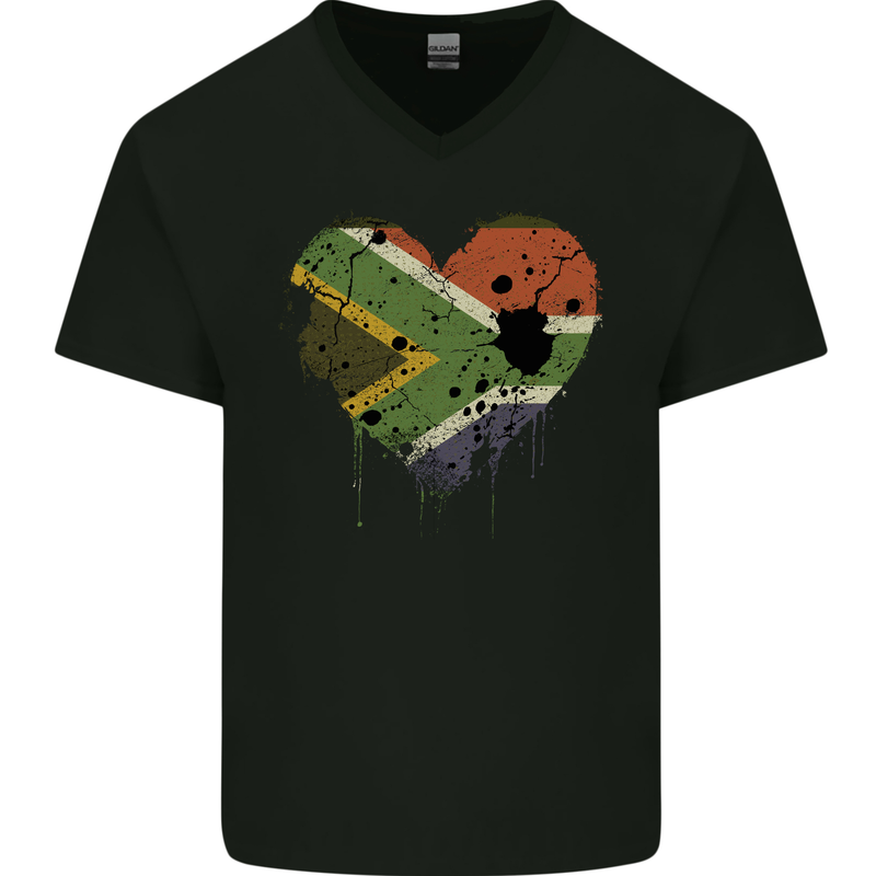 Love South African Flag Africa Day Football Mens V-Neck Cotton T-Shirt Black