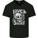 Love Sucks Skull Anti Valentines Day Singles Day Mens V-Neck Cotton T-Shirt Black