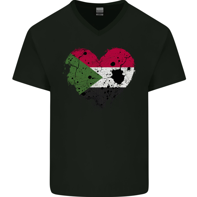 Love Sudan Flag Sudanese Day Football Mens V-Neck Cotton T-Shirt Black