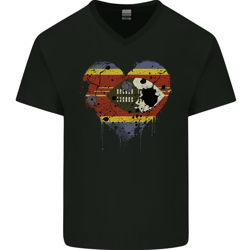 Love Swaziland Flag Swazi Day Football Mens V-Neck Cotton T-Shirt Black