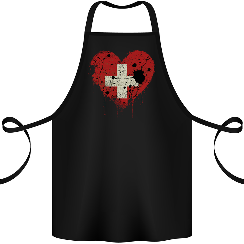 Love Switzerland Flag Swiss Day Football Cotton Apron 100% Organic Black