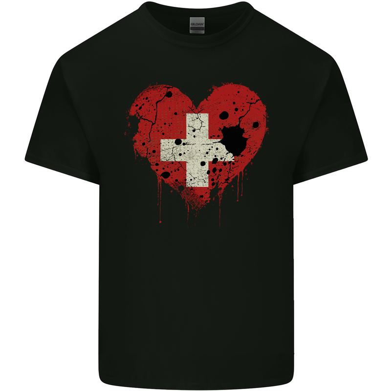 Love Switzerland Flag Swiss Day Football Kids T-Shirt Childrens Black