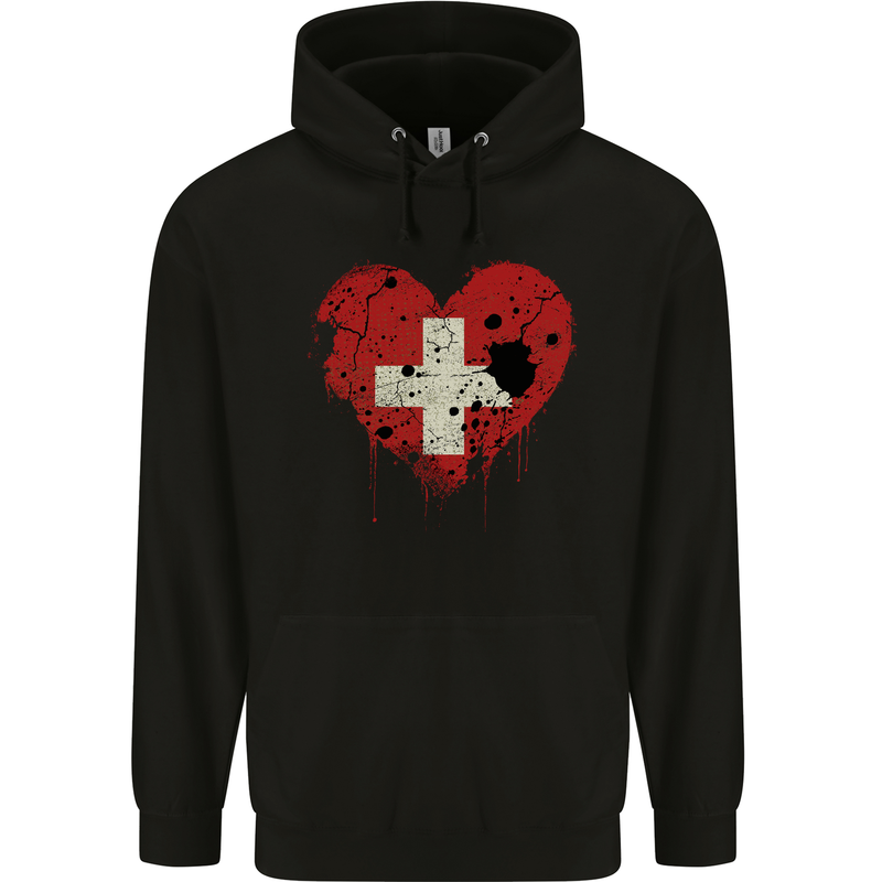 Love Switzerland Flag Swiss Day Football Mens 80% Cotton Hoodie Black