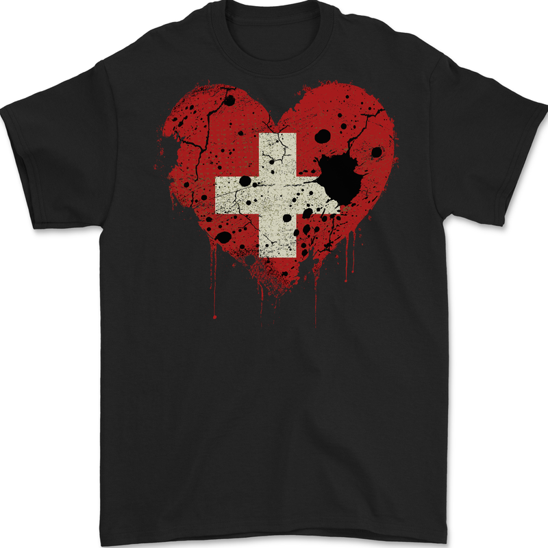 Love Switzerland Flag Swiss Day Football Mens Gildan Cotton T-Shirt Black