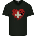 Love Switzerland Flag Swiss Day Football Mens V-Neck Cotton T-Shirt Black