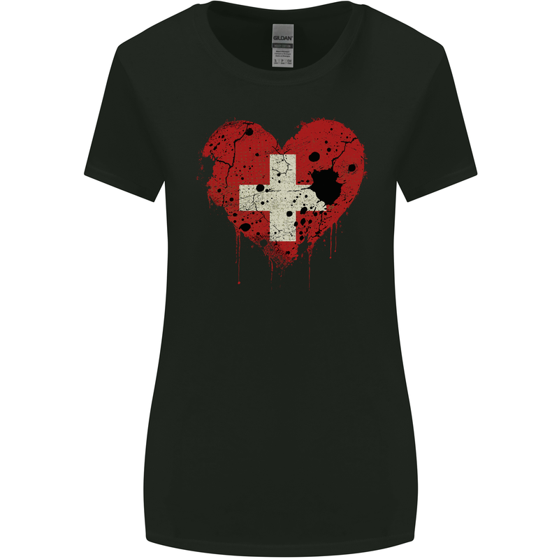 Love Switzerland Flag Swiss Day Football Womens Wider Cut T-Shirt Black