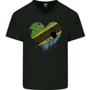 Love Tanzania Flag Tanzanian Day Football Mens V-Neck Cotton T-Shirt Black