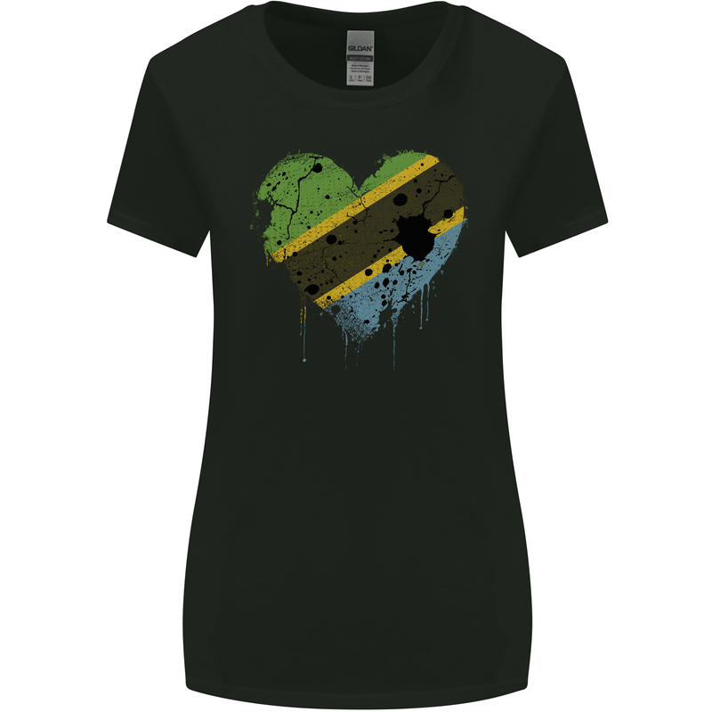 Love Tanzania Flag Tanzanian Day Football Womens Wider Cut T-Shirt Black