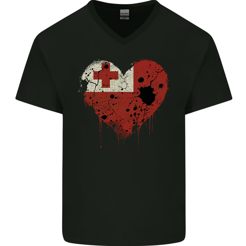 Love Tongo Flag Tongan Day Football Mens V-Neck Cotton T-Shirt Black