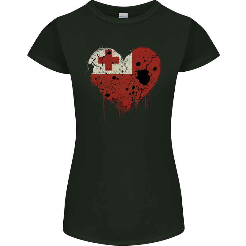 Love Tongo Flag Tongan Day Football Womens Petite Cut T-Shirt Black
