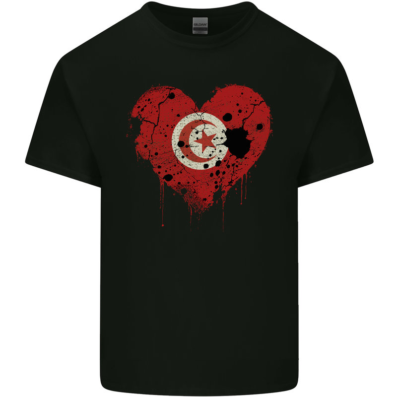 Love Tunisia Flag Tunisian Day Football Mens Cotton T-Shirt Tee Top Black